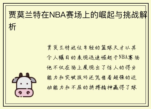 贾莫兰特在NBA赛场上的崛起与挑战解析