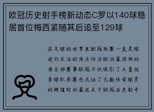 欧冠历史射手榜新动态C罗以140球稳居首位梅西紧随其后追至129球