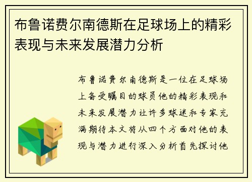 布鲁诺费尔南德斯在足球场上的精彩表现与未来发展潜力分析