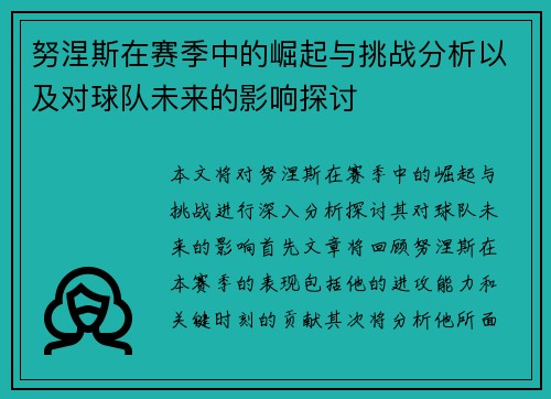 努涅斯在赛季中的崛起与挑战分析以及对球队未来的影响探讨